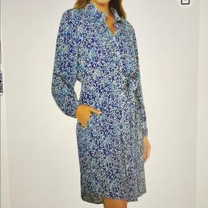 WELL WORN WOMEN'S COLLARED MID Floral Blue Shirt Dress